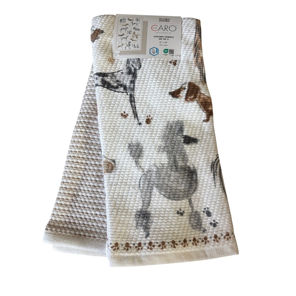 Caro Home Kitchen Towels Dog Lover Print (Set of 2) Super Soft 18"X28" GIFT NEW
